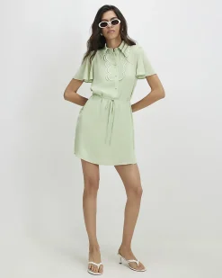 Green Scallop Mini Shirt Dress