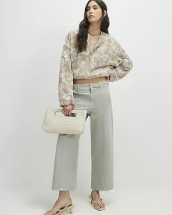 Green Seam Detail Cropped Jeans