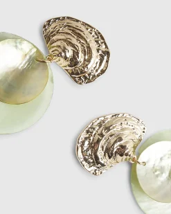 Green Shell Disc Earrings