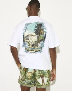 Green Short Length Palm Print Swim Shorts