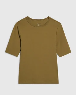 Green Short Sleeve Cotton Fitted Top
