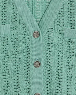 Green Short Sleeve Crochet Knit Cardigan