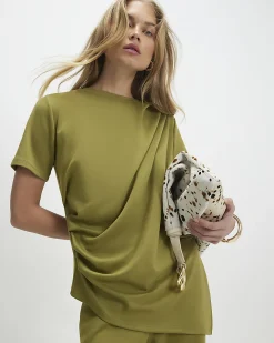 Green Short Sleeve Drape Tunic Top