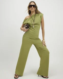 Green Sleeveless Ponte Drape Top