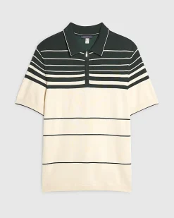 Green Slim Fit Stripe Knitted Polo Shirt