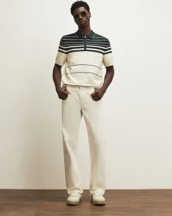 Green Slim Fit Stripe Knitted Polo Shirt