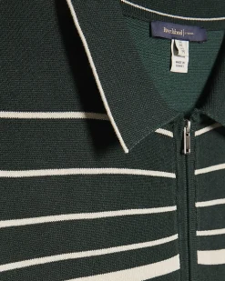 Green Slim Fit Stripe Knitted Polo Shirt