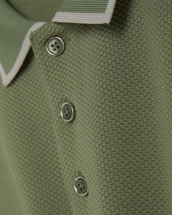 Green Slim Fit Textured Button Polo Shirt
