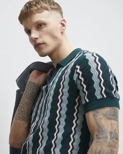 Green Slim Fit Wavy Stripe Polo Shirt