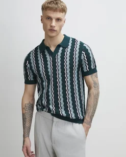 Green Slim Fit Wavy Stripe Polo Shirt