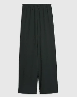 Green Textured Wide Leg Trousers
