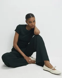 Green Textured Wide Leg Trousers