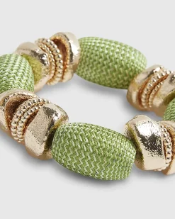 Green Thread Bead Stretch Bracelet