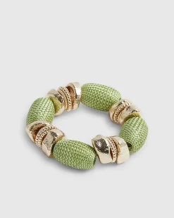 Green Thread Bead Stretch Bracelet