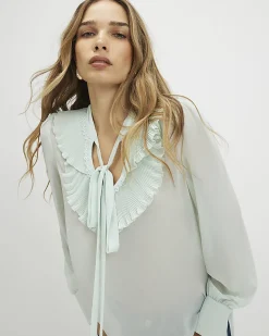 Green Tie Neck Long Sleeve Blouse