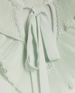 Green Tie Neck Long Sleeve Blouse