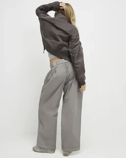 Grey Belted Wide Leg Trousers