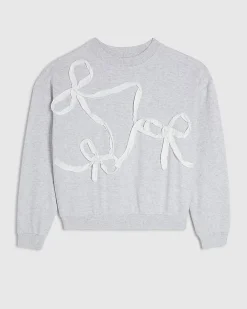 Grey Cotton blend Bow Detail Sweatshirt