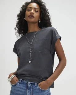 Grey Cotton Blend Burnout Effect T-Shirt
