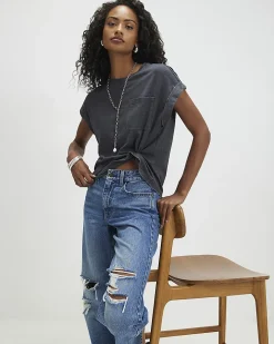 Grey Cotton Blend Burnout Effect T-Shirt