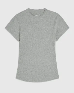 Grey Cotton Blend Fitted Ribbed Top