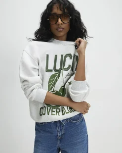 Grey Cotton Blend Lucky Clover Sweatshirt