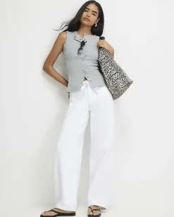 Grey Cotton Blend Popper Tank Top