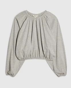 Grey Cotton Blend Ruched Bubble Hem Top