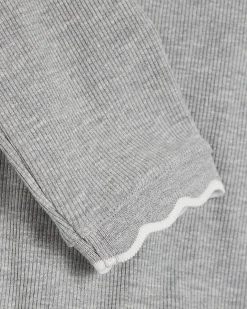 Grey Cotton Blend Scallop Trim Top