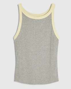Grey Cotton Blend Sleeveless Ribbed Tank Top