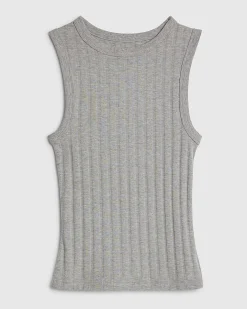 Grey Cotton Blend Wide Ribbed Tank Top