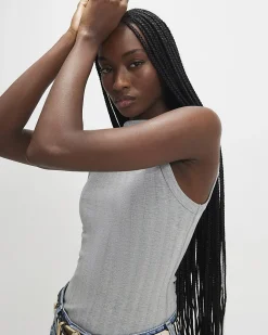 Grey Cotton Blend Wide Ribbed Tank Top