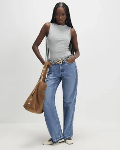Grey Cotton Blend Wide Ribbed Tank Top