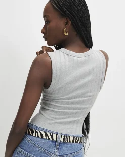 Grey Cotton Blend Wide Ribbed Tank Top