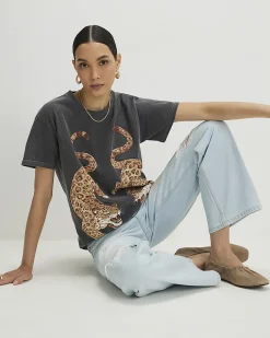 Grey Cotton Leopard Print T-Shirt
