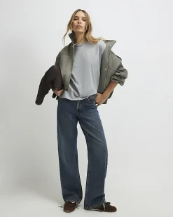 Grey Cotton Loose Fit Short Sleeve Top