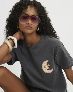 Grey Cotton Mystical Boyfriend Fit T-Shirt