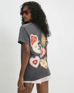 Grey Cotton Mystical Boyfriend Fit T-Shirt