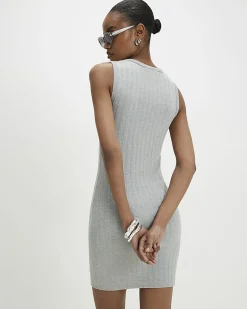 Grey Cotton Sleeveless Popper Mini Dress