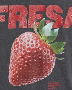 Grey Cotton Strawberry Boyfriend Fit T-Shirt