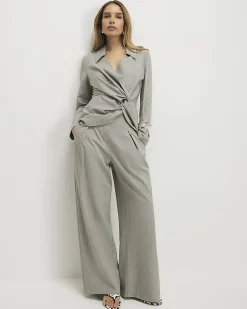 Grey Elasticated Wide Leg Trousers