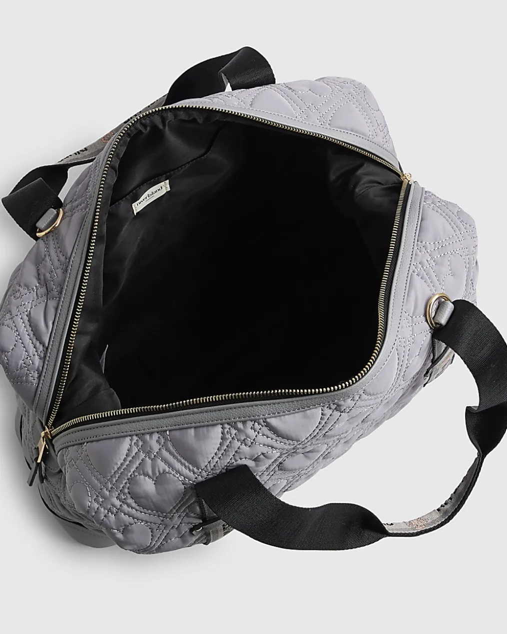 Grey Heart Quilted Holdall Bag