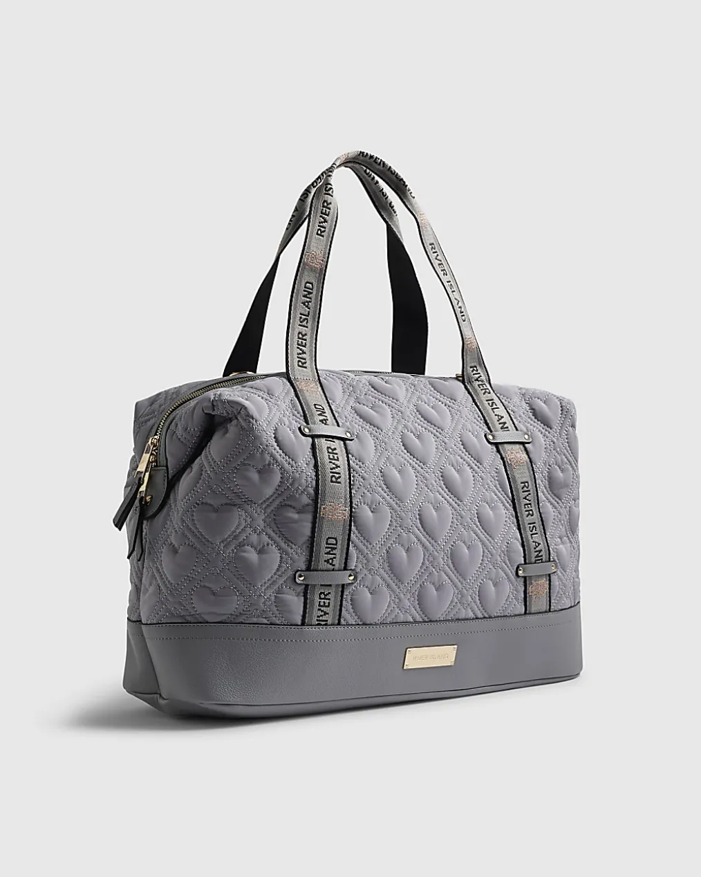 Grey Heart Quilted Holdall Bag