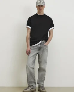 Grey Loose Fit Embroidered Jeans