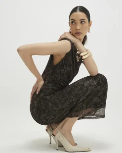 Grey Mesh Snake Print Sleeveless Maxi Dress