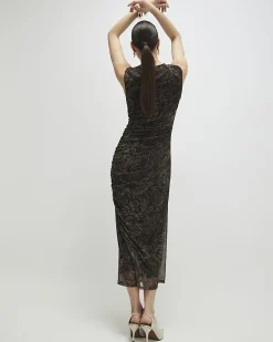 Grey Mesh Snake Print Sleeveless Maxi Dress
