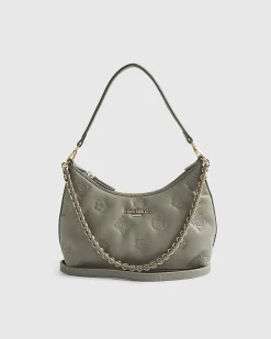 Grey Monogram Quilted Scoop Shoulder Bag