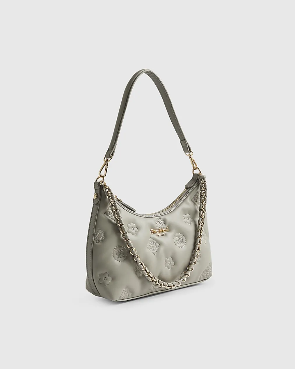 Grey Monogram Quilted Scoop Shoulder Bag