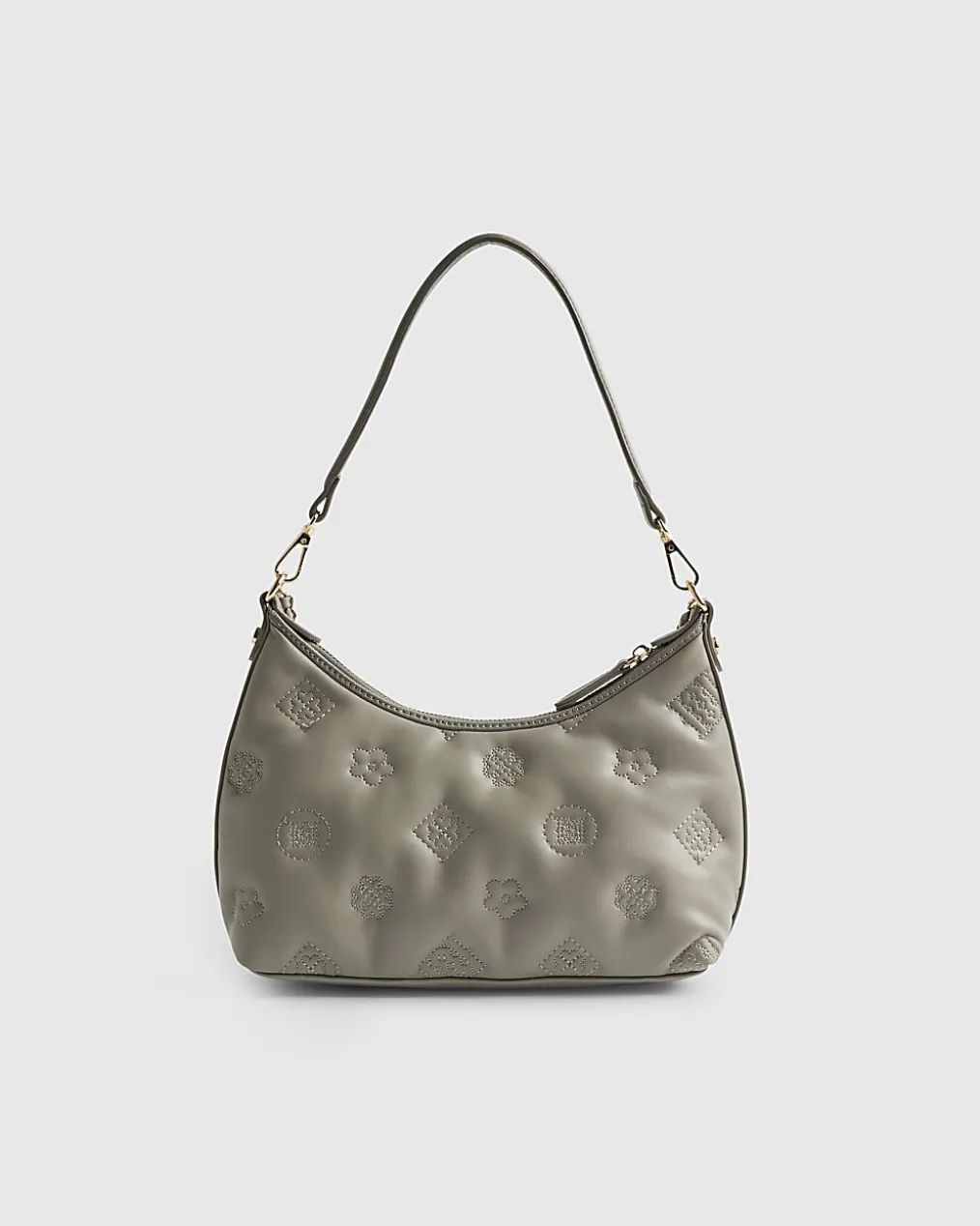 Grey Monogram Quilted Scoop Shoulder Bag