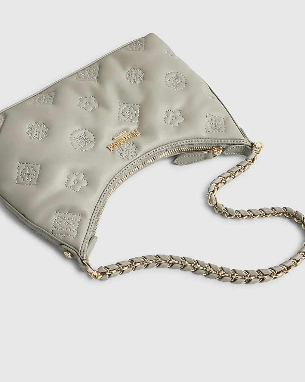 Grey Monogram Quilted Scoop Shoulder Bag